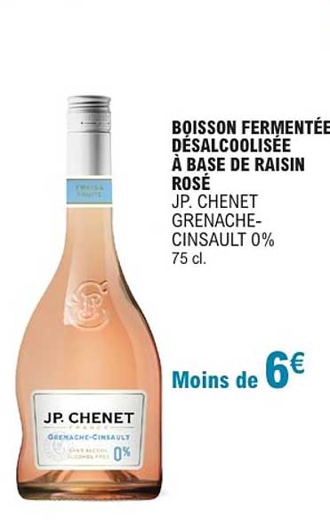 BOISSON FERMENTÉE DÉSALCOOLISÉE À BASE DE RAISIN ROSÉ JP. CHENET GRENACHE CINSAULT 0% 75 cl.