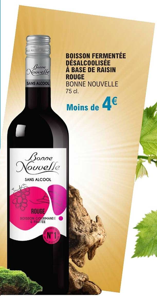 BOISSON FERMENTÉE DÉSALCOOLISÉE À BASE DE RAISIN ROUGE BONNE NOUVELLE 75 cl.