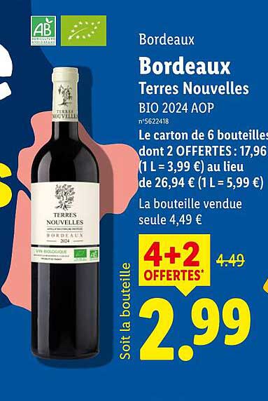 Bordeaux Terres Nouvelles BIO 2024 AOP