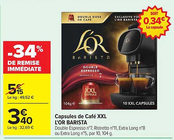 Capsules de Café XXL L'OR BARISTA