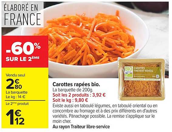 Carottes râpées bio.