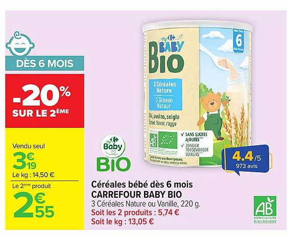 Céréales bébé dès 6 mois CARREFOUR BABY BIO