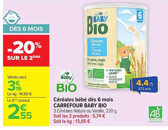 Céréales bébé dès 6 mois CARREFOUR BABY BIO