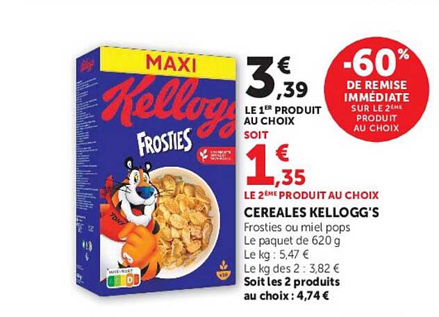 CEREALES KELLOGG'S Frosties ou miel pops