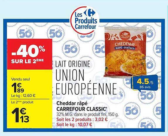 Cheddar râpé CARREFOUR CLASSIC'
