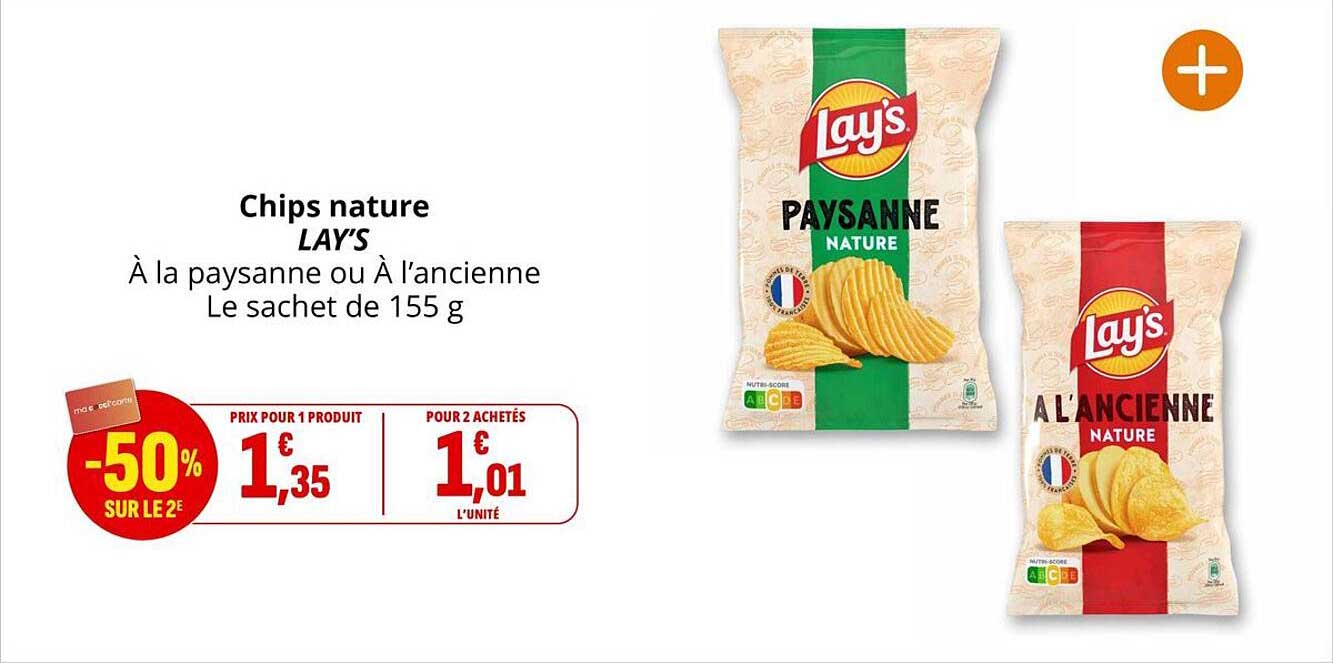 Chips nature LAY’S À la paysanne ou À l’ancienne Le sachet de 155 g
