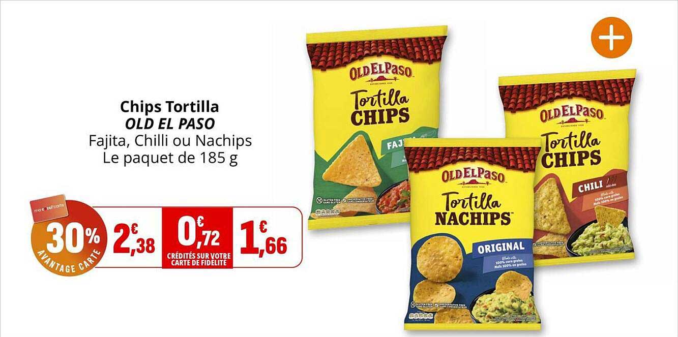 Chips Tortilla OLD EL PASO Fajita, Chilli ou Nachips Le paquet de 185 g
