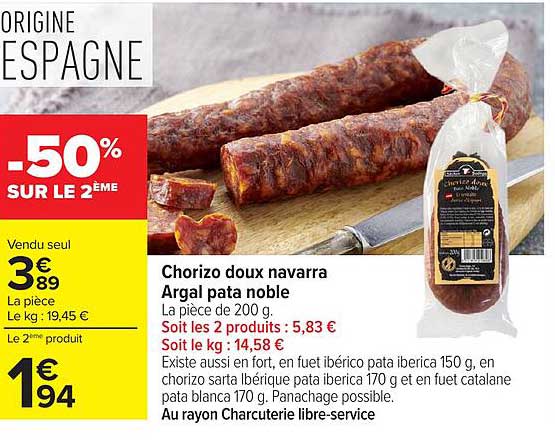 Chorizo doux navarra Argal pata noble