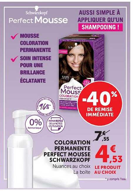 COLORATION PERMANENTE PERFECT MOUSSE SCHWARZKOPF Nuances au choix La boite