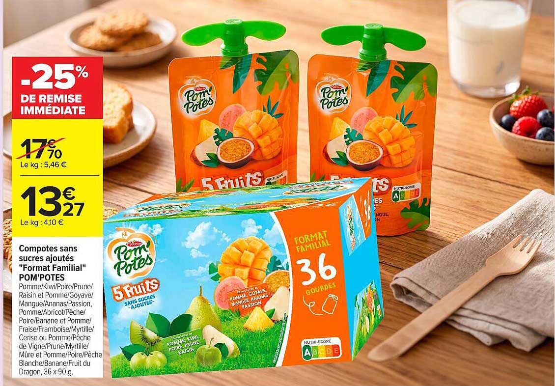 Compotes sans sucres ajoutés "Format Familial" POM'POTES