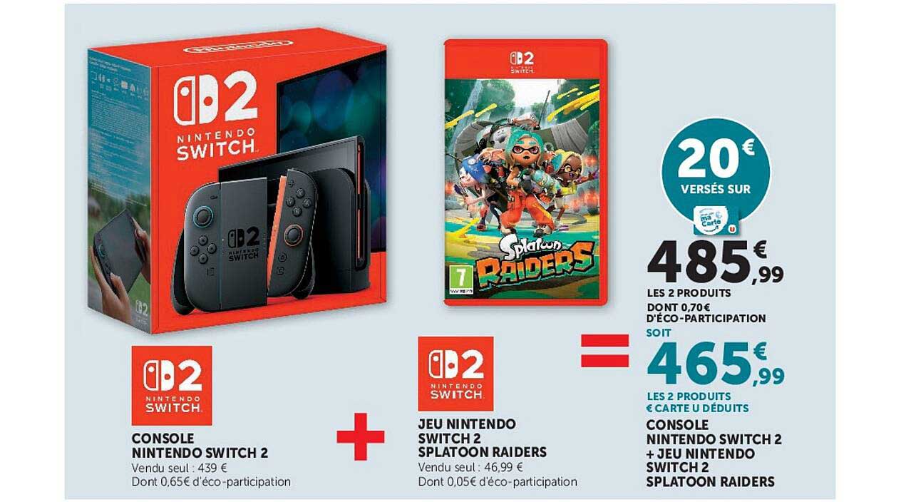 CONSOLE NINTENDO SWITCH 2 + JEU NINTENDO SWITCH 2 SPLATOON RAIDERS