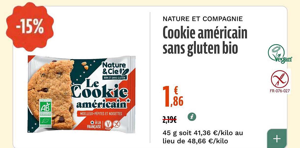 Cookie américain sans gluten bio