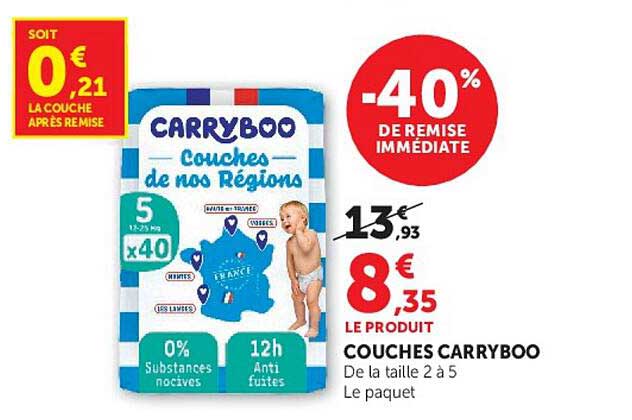 COUCHES CARRYBOO De la taille 2 à 5 Le paquet