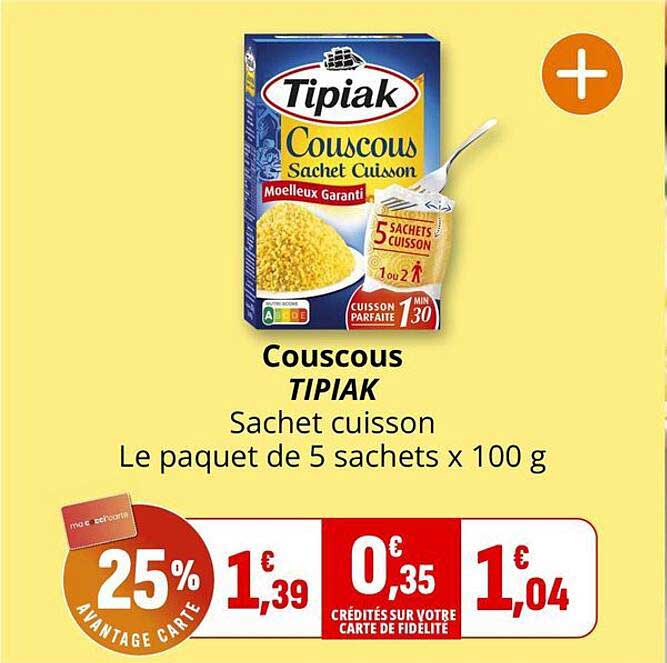 Couscous TIPIAK Sachet cuisson Le paquet de 5 sachets x 100 g