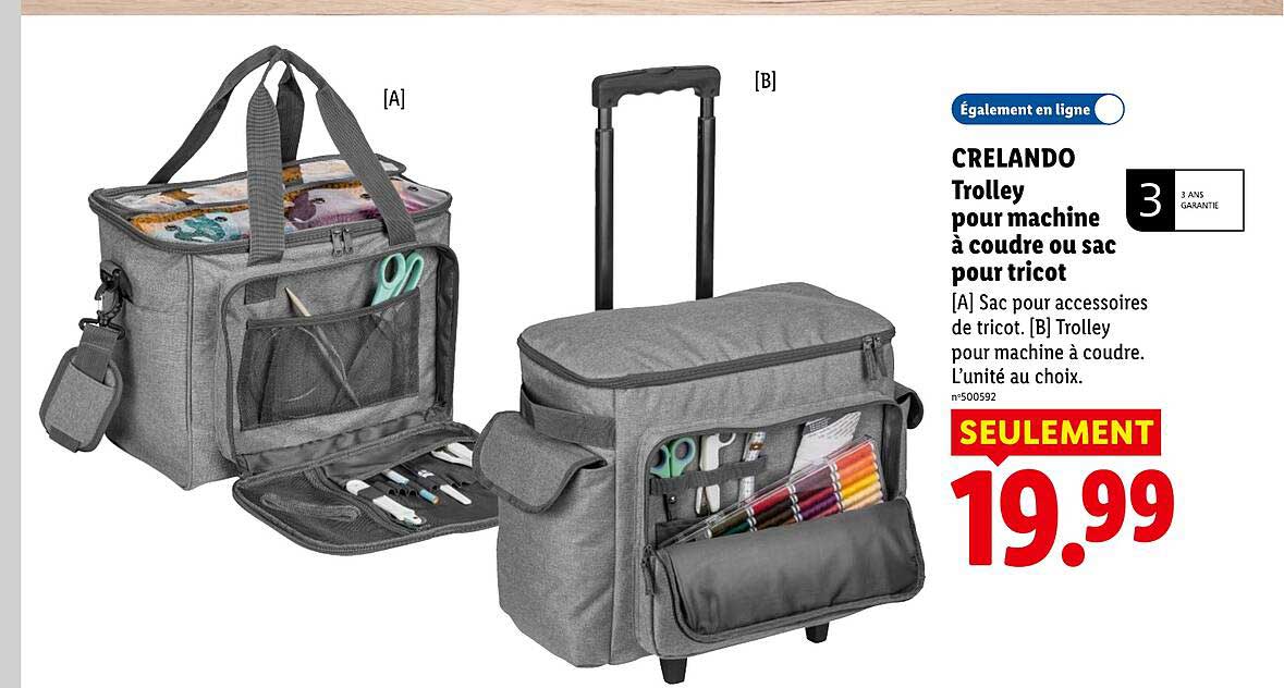 CRELANDO Trolley pour machine à coudre ou sac pour tricot