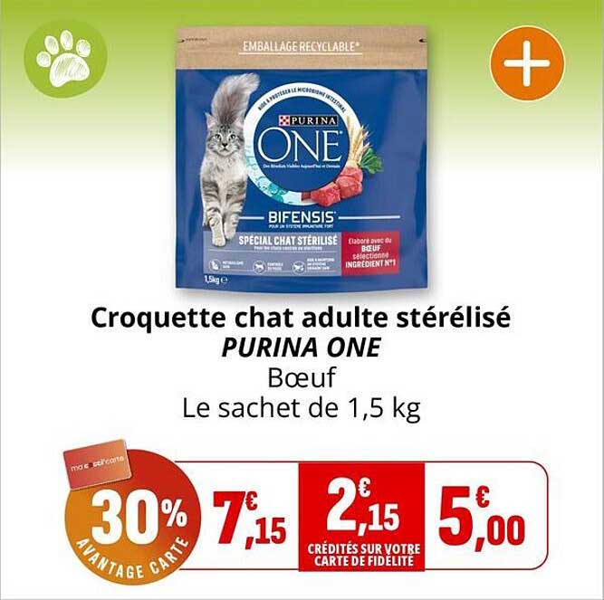 Croquette chat adulte stérilisé PURINA ONE Bœuf Le sachet de 1,5 kg