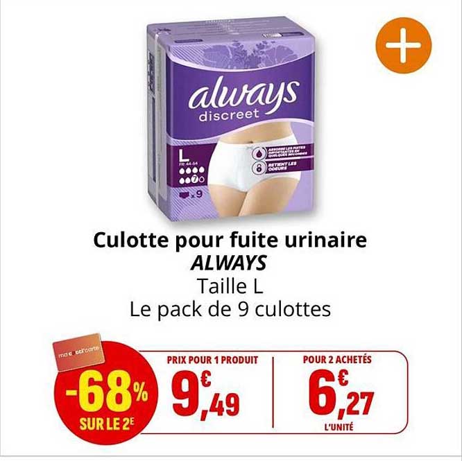 Culotte pour fuite urinaire ALWAYS Taille L Le pack de 9 culottes