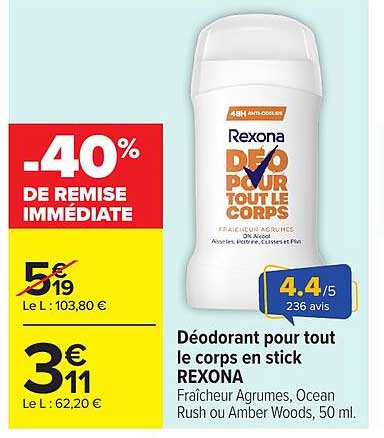Déodorant pour tout le corps en stick REXONA