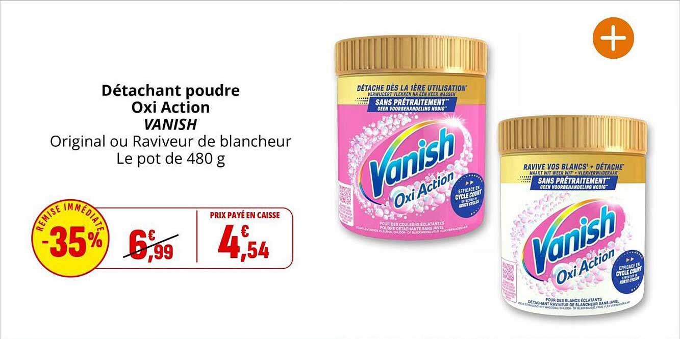 Détachant poudre Oxi Action VANISH Original ou Raviveur de blancheur Le pot de 480 g