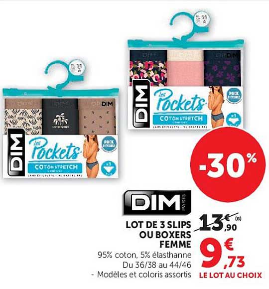 DIM LOT DE 3 SLIPS OU BOXERS FEMME