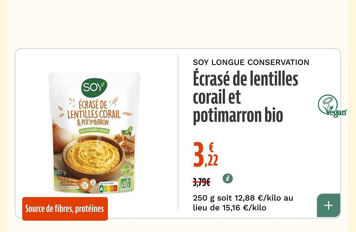 Écrasé de lentilles corail et potimarron bio