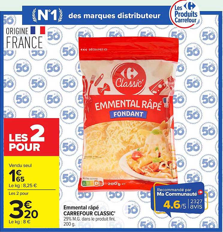 Emmental râpé CARREFOUR CLASSIC’