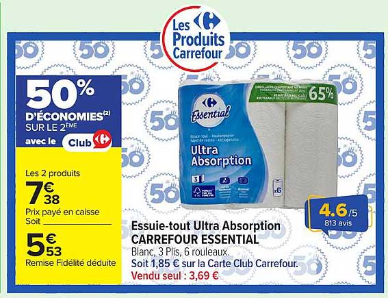 Essuie-tout Ultra Absorption CARREFOUR ESSENTIAL