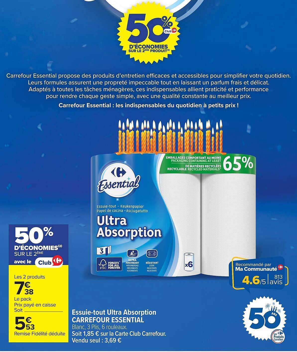 Essuie-tout Ultra Absorption CARREFOUR ESSENTIAL