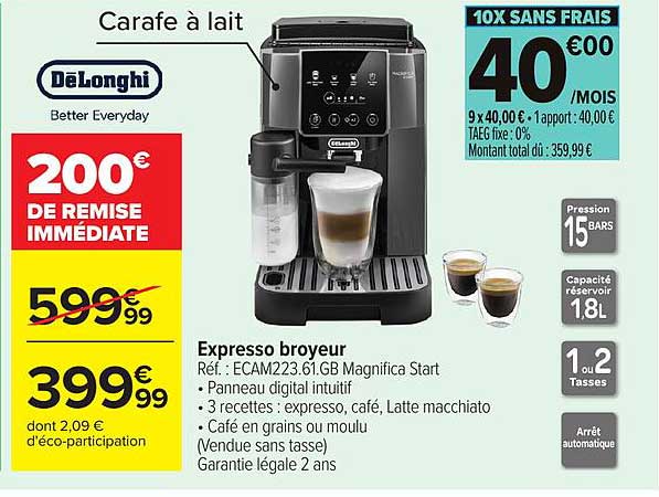 Expresso broyeur DeLonghi Magnifica Start