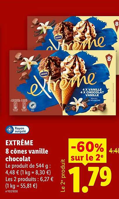 EXTRÊME 8 cônes vanille chocolat
