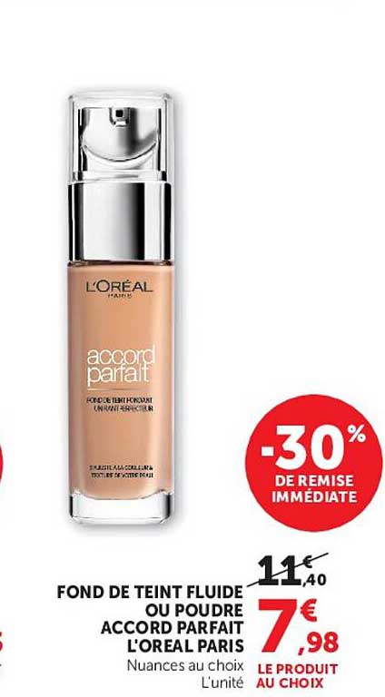 FOND DE TEINT FLUIDE OU POUDRE ACCORD PARFAIT L'OREAL PARIS Nuances au choix