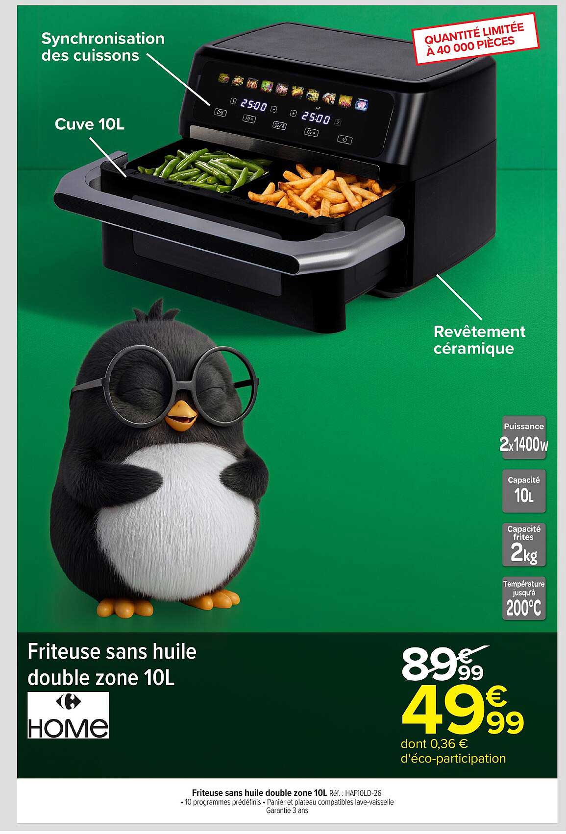 Friteuse sans huile double zone 10L