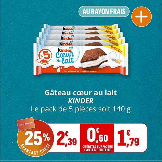 Gâteau cœur au lait KINDER Le pack de 5 pièces soit 140 g