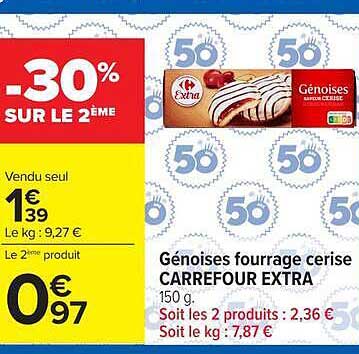 Génoises fourrage cerise CARREFOUR EXTRA
