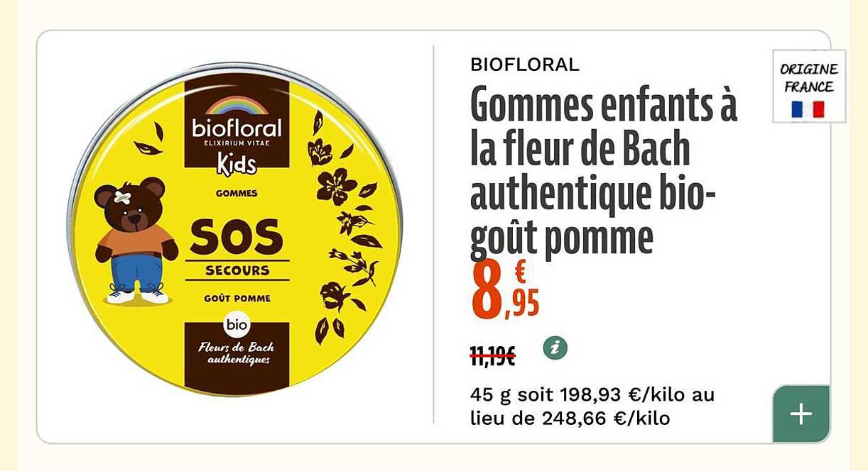 Gommes enfants à la fleur de Bach authentique bio-goût pomme