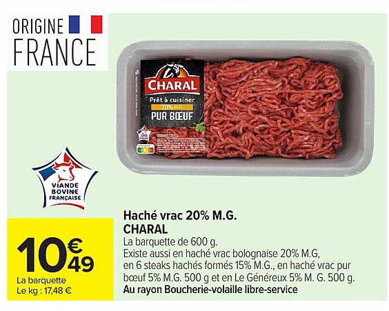 Haché vrac 20% M.G. CHARAL