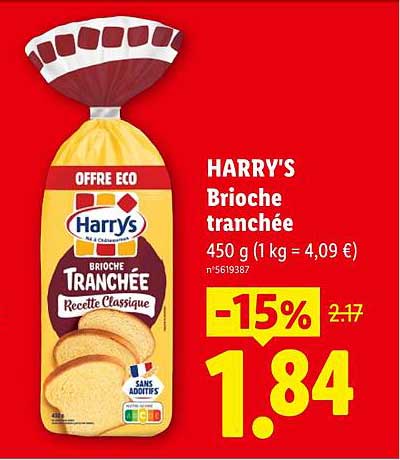 HARRY'S Brioche tranchée 450 g (1 kg = 4,09 €)