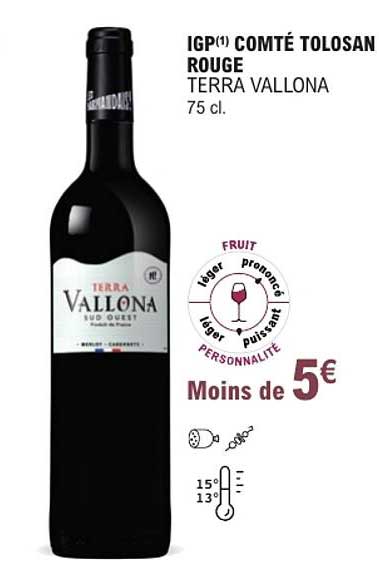 IGP COMTÉ TOLOSAN ROUGE TERRA VALLONA 75 cl.