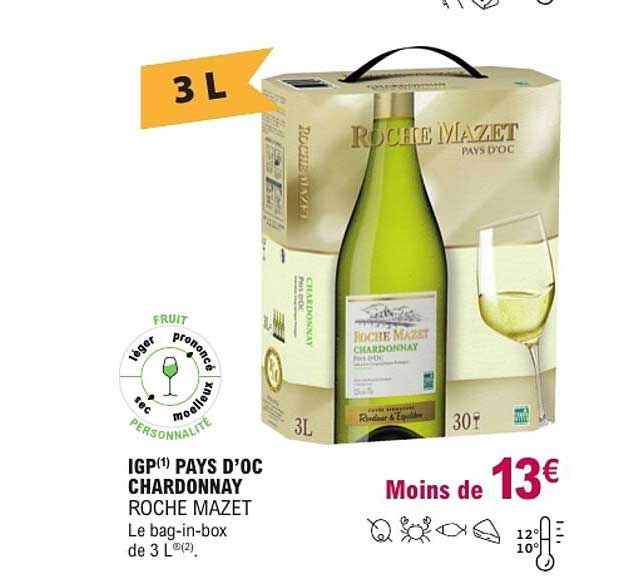 IGP PAYS D’OC CHARDONNAY ROCHE MAZET Le bag-in-box de 3 L
