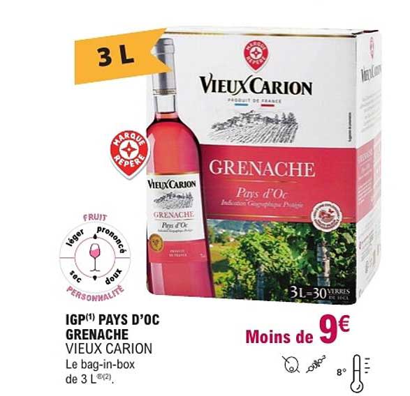 IGP PAYS D’OC GRENACHE VIEUX CARION Le bag-in-box de 3 L