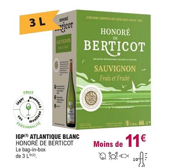 IGP(1) ATLANTIQUE BLANC HONORÉ DE BERTICOT Le bag-in-box de 3 L(2).