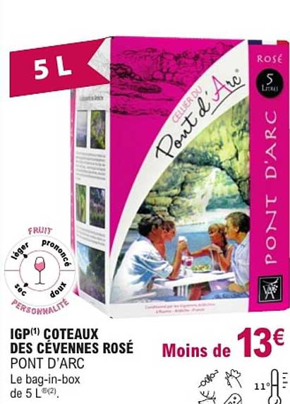 IGP(1) COTEAUX DES CEVENNES ROSÉ PONT D'ARC Le bag-in-box de 5 L