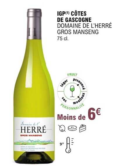 IGP(1) CÔTES DE GASCOGNE DOMAINE DE L'HERRÉ GROS MANSENG 75 cl.