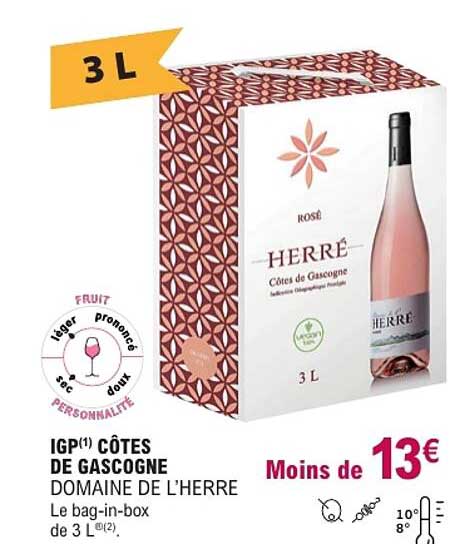 IGP(1) CÔTES DE GASCOGNE DOMAINE DE L'HERRE Le bag-in-box de 3 L