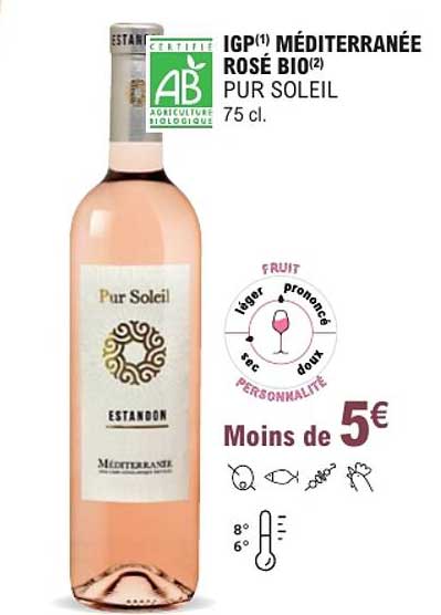 IGP(1) MÉDITERRANÉE ROSÉ BIO(2) PUR SOLEIL 75 cl.