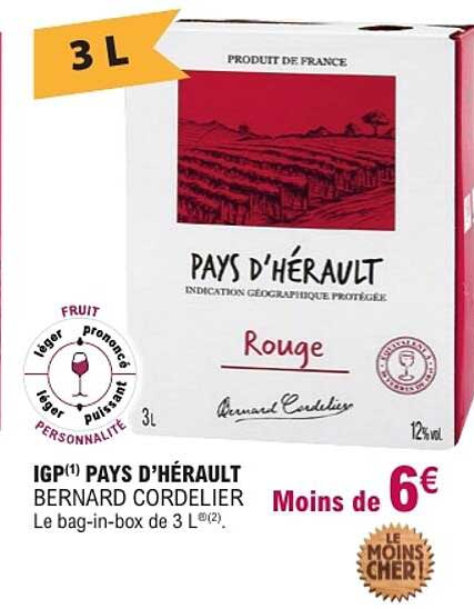 IGP(1) PAYS D’HÉRAULT BERNARD CORDELIER Le bag-in-box de 3 L ®(2).