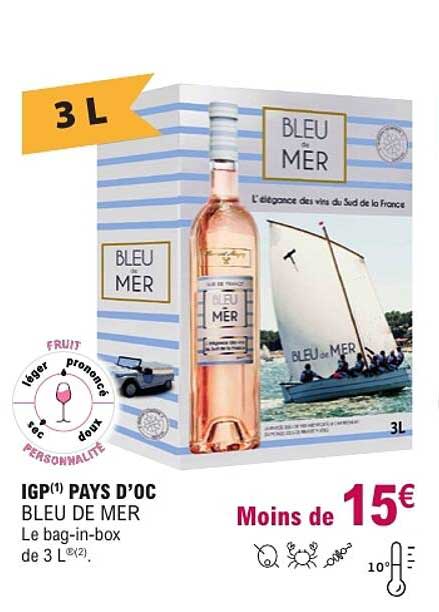 IGP(1) PAYS D’OC BLEU DE MER Le bag-in-box de 3 L