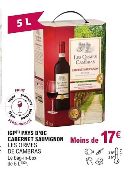 IGP(1) PAYS D’OC CABERNET SAUVIGNON LES ORMES DE CAMBRAS