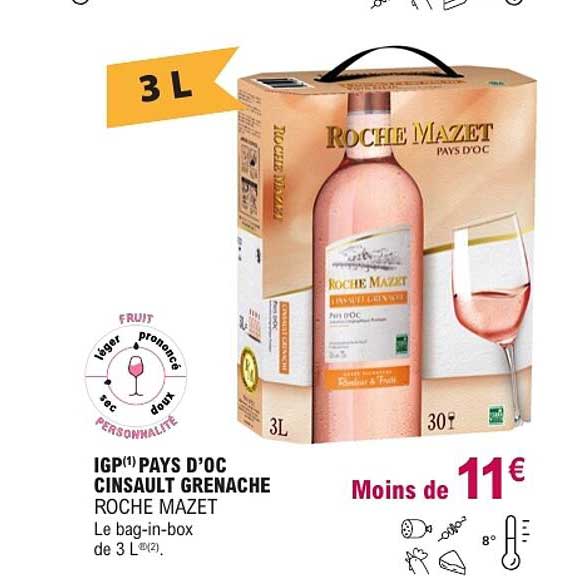IGP(1) PAYS D’OC CINSAULT GRENACHE ROCHE MAZET Le bag-in-box de 3 L