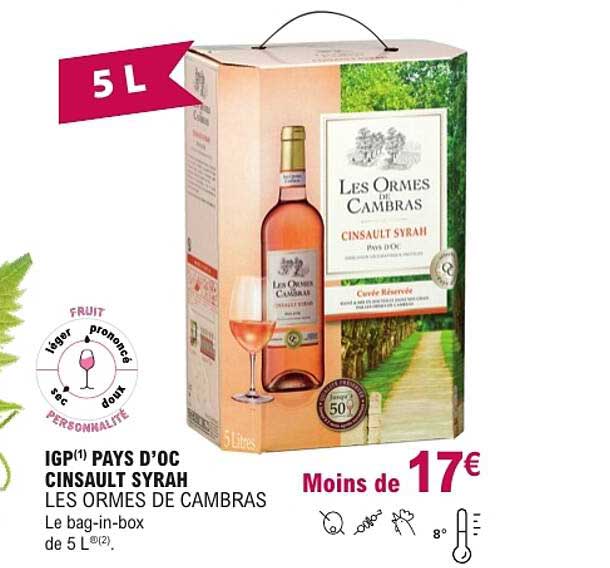 IGP(1) PAYS D’OC CINSAULT SYRAH LES ORMES DE CAMBRAS Le bag-in-box de 5 L
